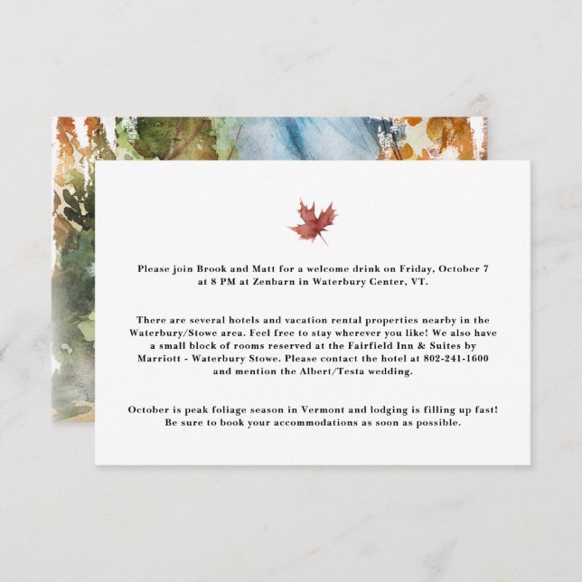 Autumn Mountain Wedding Hotel Accommodation Enclos Enclosure Card (Front/Back)