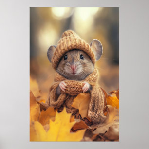 Autumn Mouse Art Print, Cozy Fall Outfit, Woodland Poster