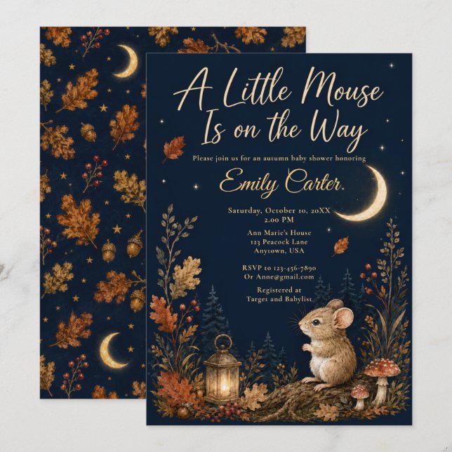 Autumn Mouse Baby Shower Invitation (Front/Back)