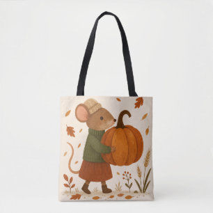 Autumn Mouse with Pumpkin – Whimsical Fall Illustr Tote Bag
