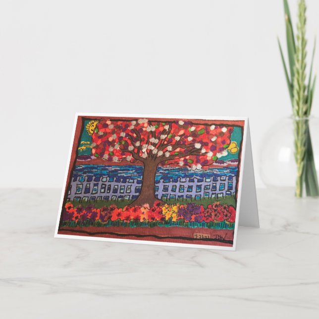 AUTUMN MULTICOLORED TREE AND WATER PAINTING CARD (Front)