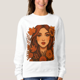 Autumn Muse – Woman with Fall Flowers Sweatshirt