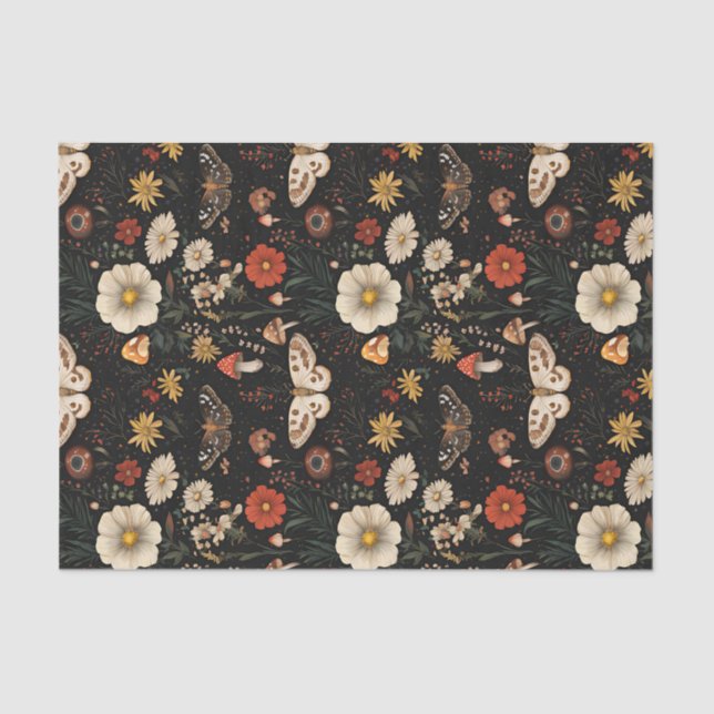 Autumn Mushroom and Flowers Fall Decoupage Tissue Paper (Front)