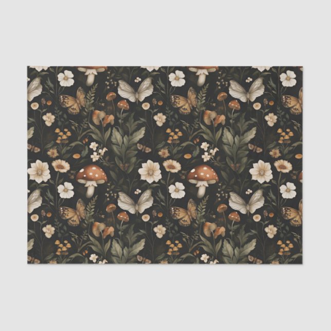 Autumn Mushroom and Flowers Fall Decoupage Tissue Paper (Front)