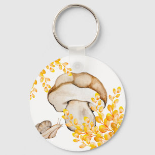Autumn mushroom, snail and yellow branches key ring