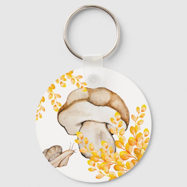 Autumn mushroom, snail and yellow branches key ring (Front)
