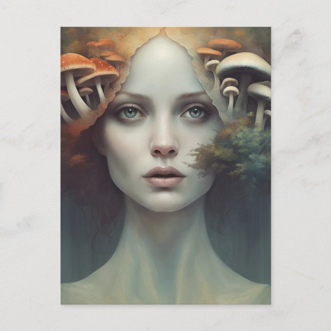 Autumn Mushroom Woman Postcard (Front)