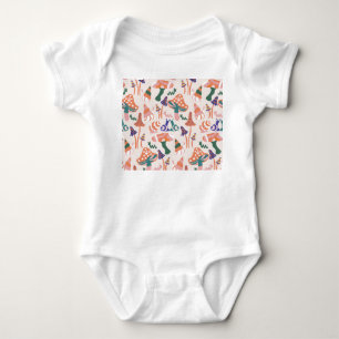 Autumn mushrooms, colourful seamless design. baby bodysuit
