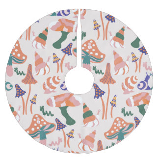Autumn mushrooms, colourful seamless design. brushed polyester tree skirt