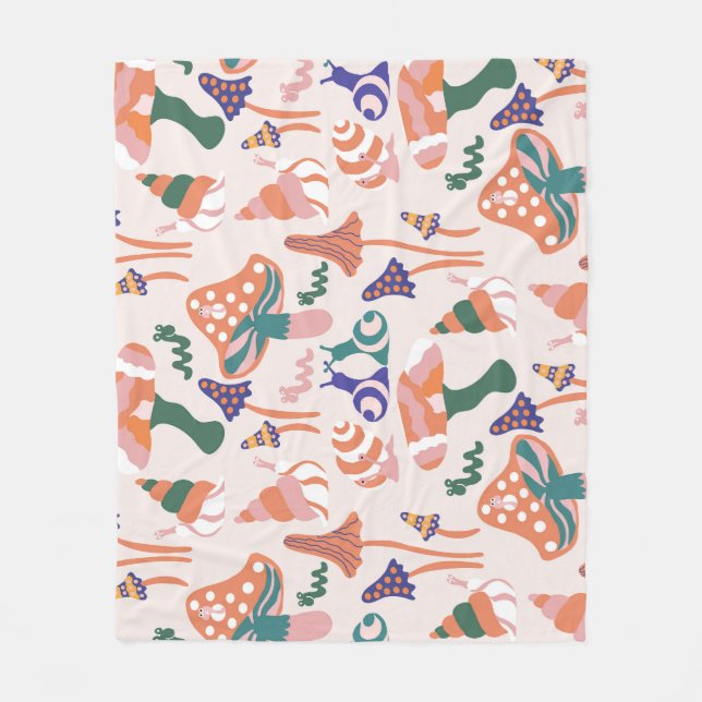 Autumn mushrooms, colourful seamless design. fleece blanket (Front)