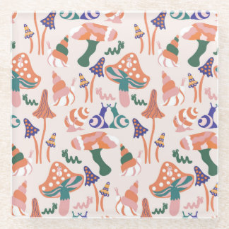 Autumn mushrooms, colourful seamless design. glass coaster