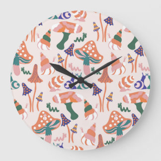 Autumn mushrooms, colourful seamless design. large clock