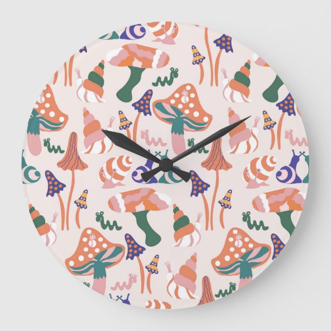 Autumn mushrooms, colourful seamless design. large clock (Front)