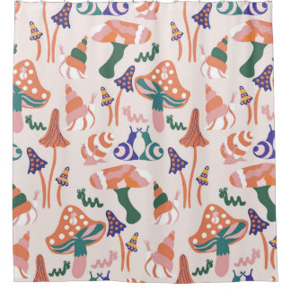 Autumn mushrooms, colourful seamless design. shower curtain