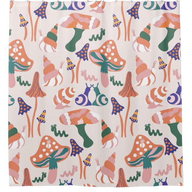 Autumn mushrooms, colourful seamless design. shower curtain (Front)