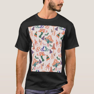 Autumn mushrooms, colourful seamless design. T-Shirt