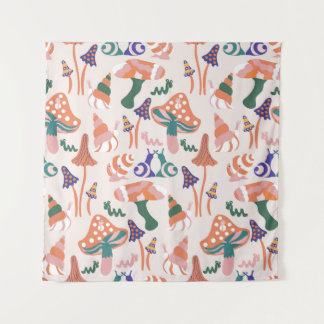Autumn mushrooms, colourful seamless design. tapestry