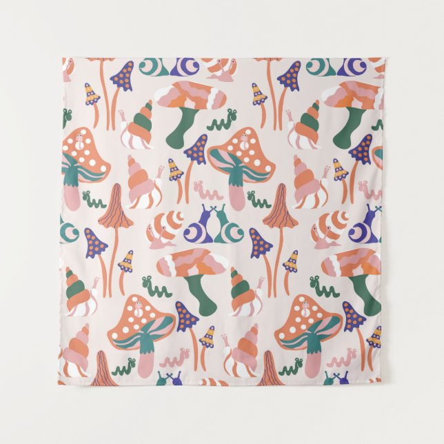 Autumn mushrooms, colourful seamless design. tapestry (Front)