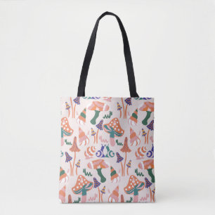 Autumn mushrooms, colourful seamless design. tote bag