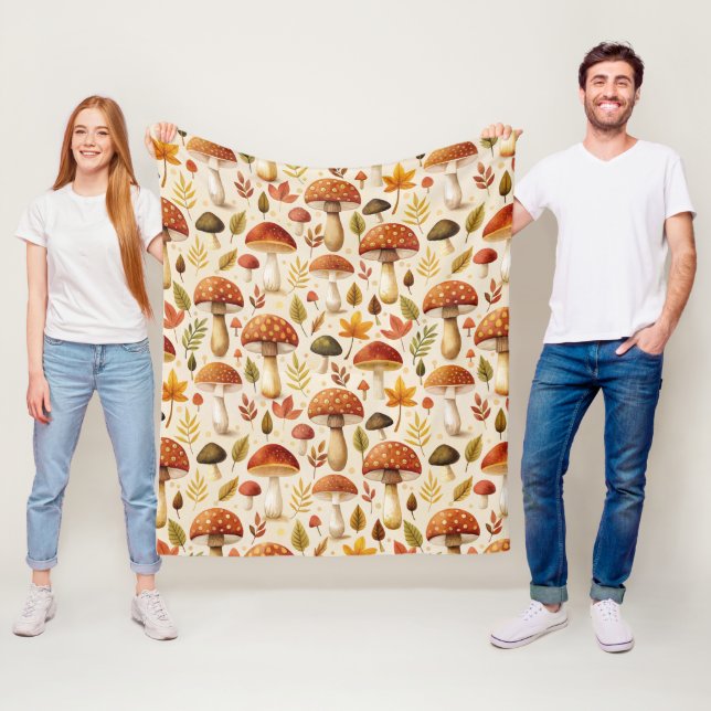 Autumn Mushrooms Fleece Blanket (In Situ)