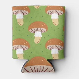 Autumn mushrooms: green seamless pattern. can cooler