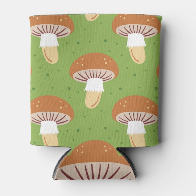 Autumn mushrooms: green seamless pattern. can cooler (Front)