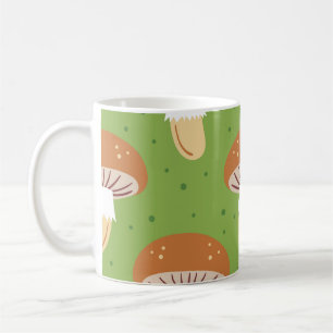 Autumn mushrooms: green seamless pattern. coffee mug