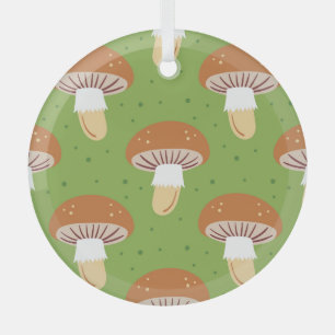 Autumn mushrooms: green seamless pattern. glass tree decoration