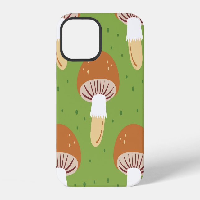 Autumn mushrooms: green seamless pattern. iPhone case (Back)
