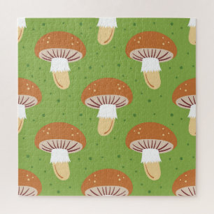 Autumn mushrooms: green seamless pattern. jigsaw puzzle