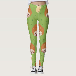 Autumn mushrooms: green seamless pattern. leggings