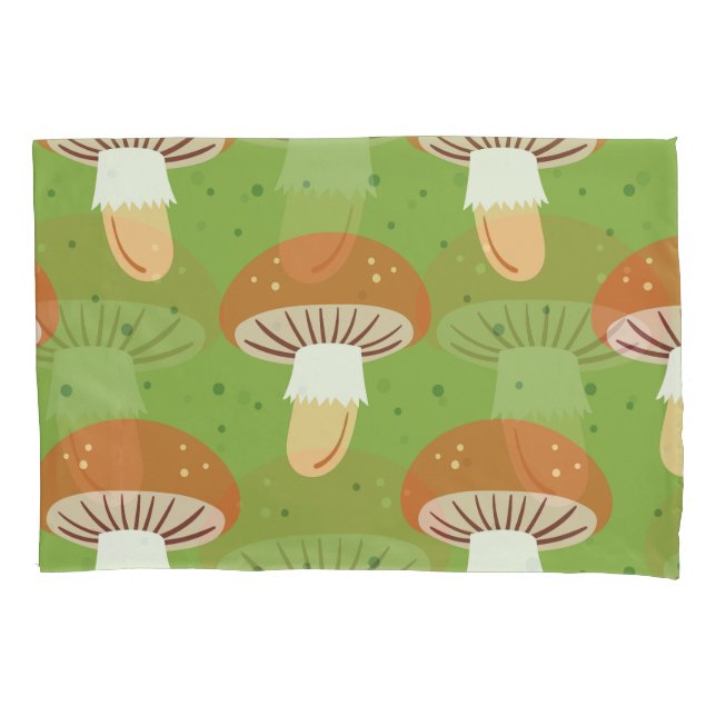 Autumn mushrooms: green seamless pattern. pillowcase (Front)