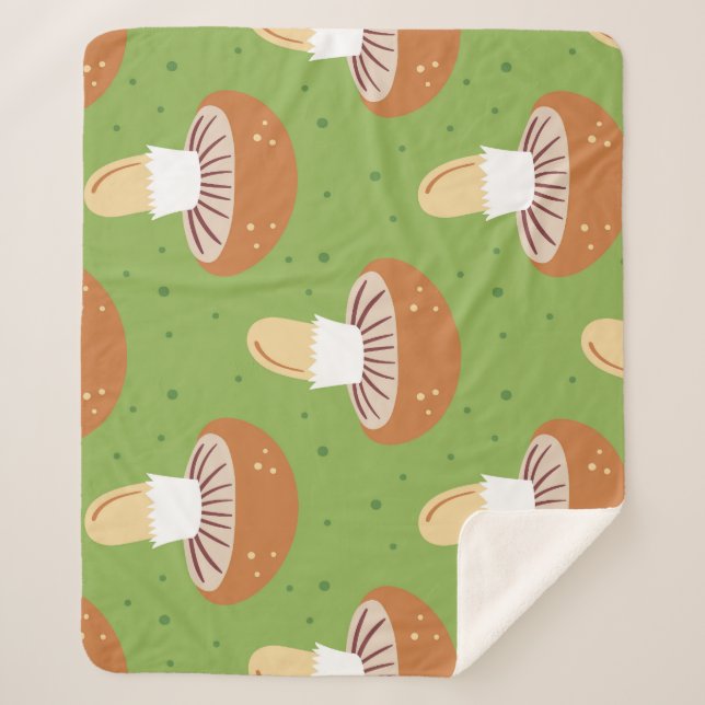 Autumn mushrooms: green seamless pattern. sherpa blanket (Front)