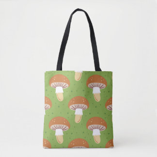 Autumn mushrooms: green seamless pattern. tote bag