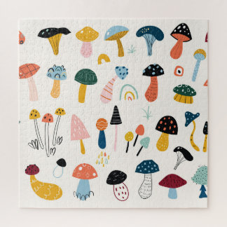 Autumn Mushrooms Hand Drawn Collection Jigsaw Puzzle