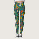 Autumn mushrooms, leaves, nuts and berries on blue leggings<br><div class="desc">Hаnd-painted vector pattern with various autumn mushrooms,  fallen leaves,  acorns,  berries and bugs</div>