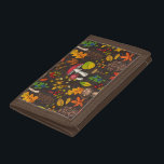 Autumn mushrooms, leaves, nuts and berries on dark trifold wallet<br><div class="desc">Hаnd-painted vector pattern with various autumn mushrooms,  fallen leaves,  acorns,  berries and bugs</div>