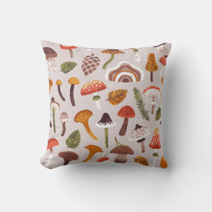 Autumn mushrooms, leaves: vintage repeat. cushion
