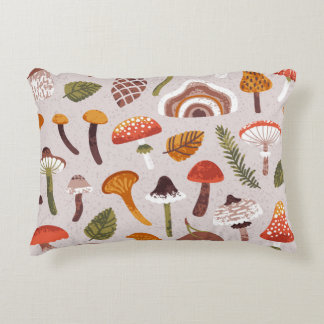 Autumn mushrooms, leaves: vintage repeat. decorative cushion