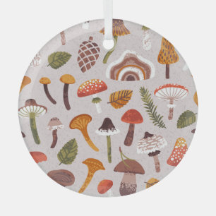 Autumn mushrooms, leaves: vintage repeat. glass tree decoration