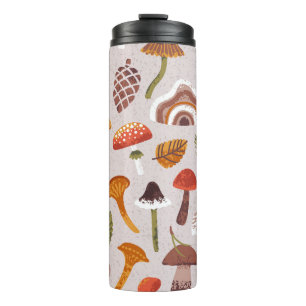 Autumn mushrooms, leaves: vintage repeat. thermal tumbler