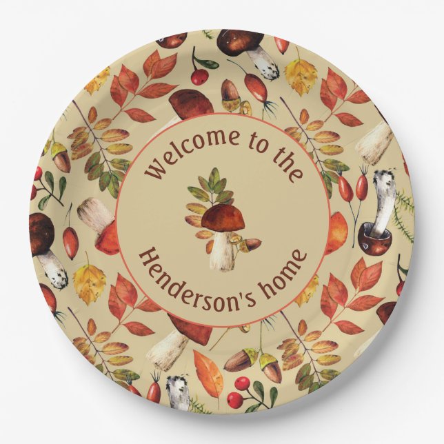 Autumn mushrooms personalised paper plates (Front)
