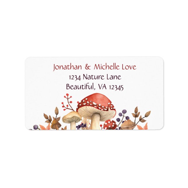 Autumn Mushrooms, Plants and Leaves Fall Address Label (Front)