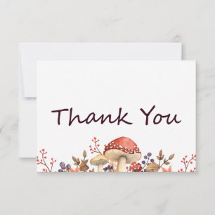 Autumn Mushrooms, Plants and Leaves Fall Flat Thank You Card