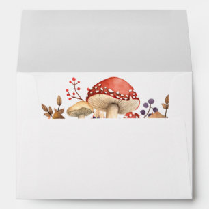 Autumn Mushrooms, Plants and Leaves Fall Wedding Envelope