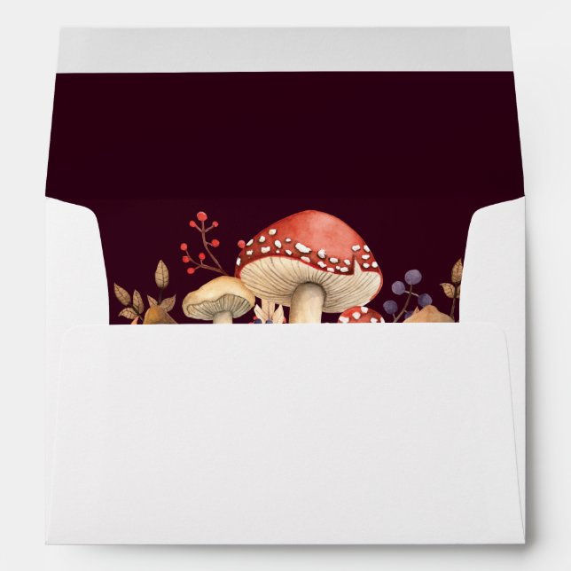 Autumn Mushrooms, Plants and Leaves Fall Wedding Envelope (Back (Bottom))