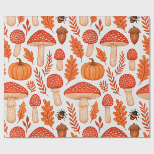 Autumn Mushrooms Pumpkins Woodland Pattern Wrapping Paper