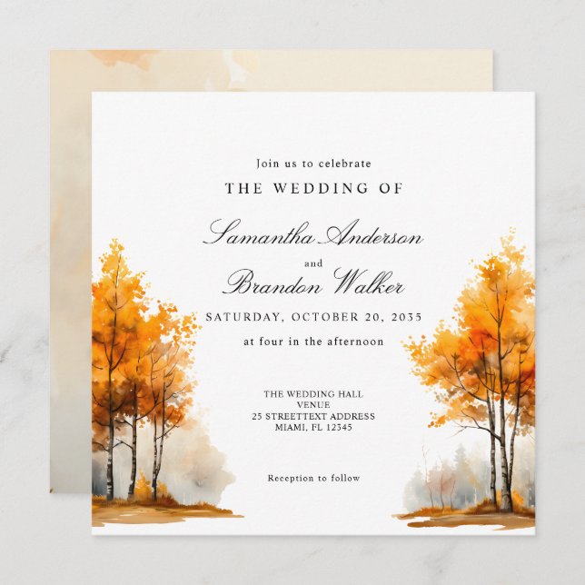 Autumn Nature Fall Landscape wedding Invitation (Front/Back)