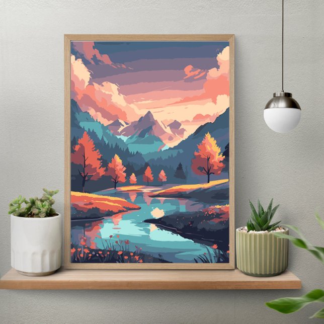 Autumn Nature Landscape River Mountain And Trees Poster (Creator Uploaded)