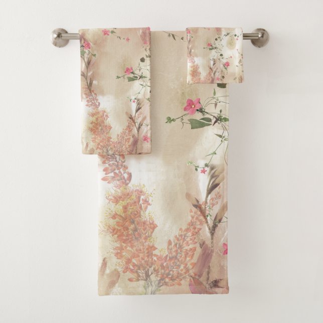 Autumn Neutral-toned Elegant Botanical theme Bath Towel Set (Insitu)